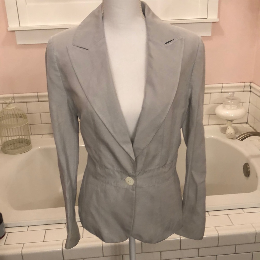 Ann Taylor light blue linen blazer one button front pleated back size 12